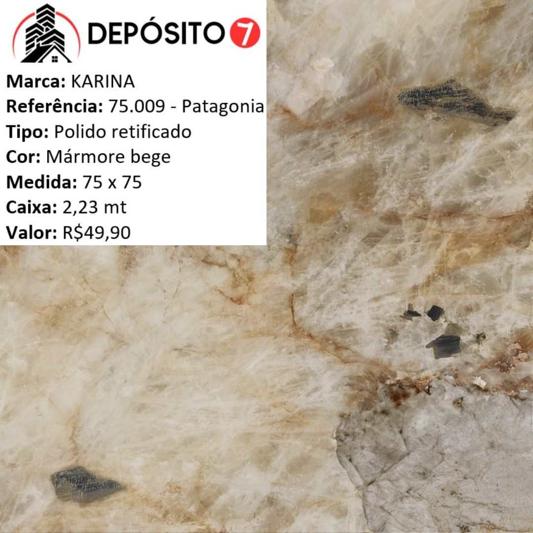 KARINA PISO 75 X 75 POLIDO HD 75009 PATAGONIA RETIFICADO (CAIXA COM 2,23MT)